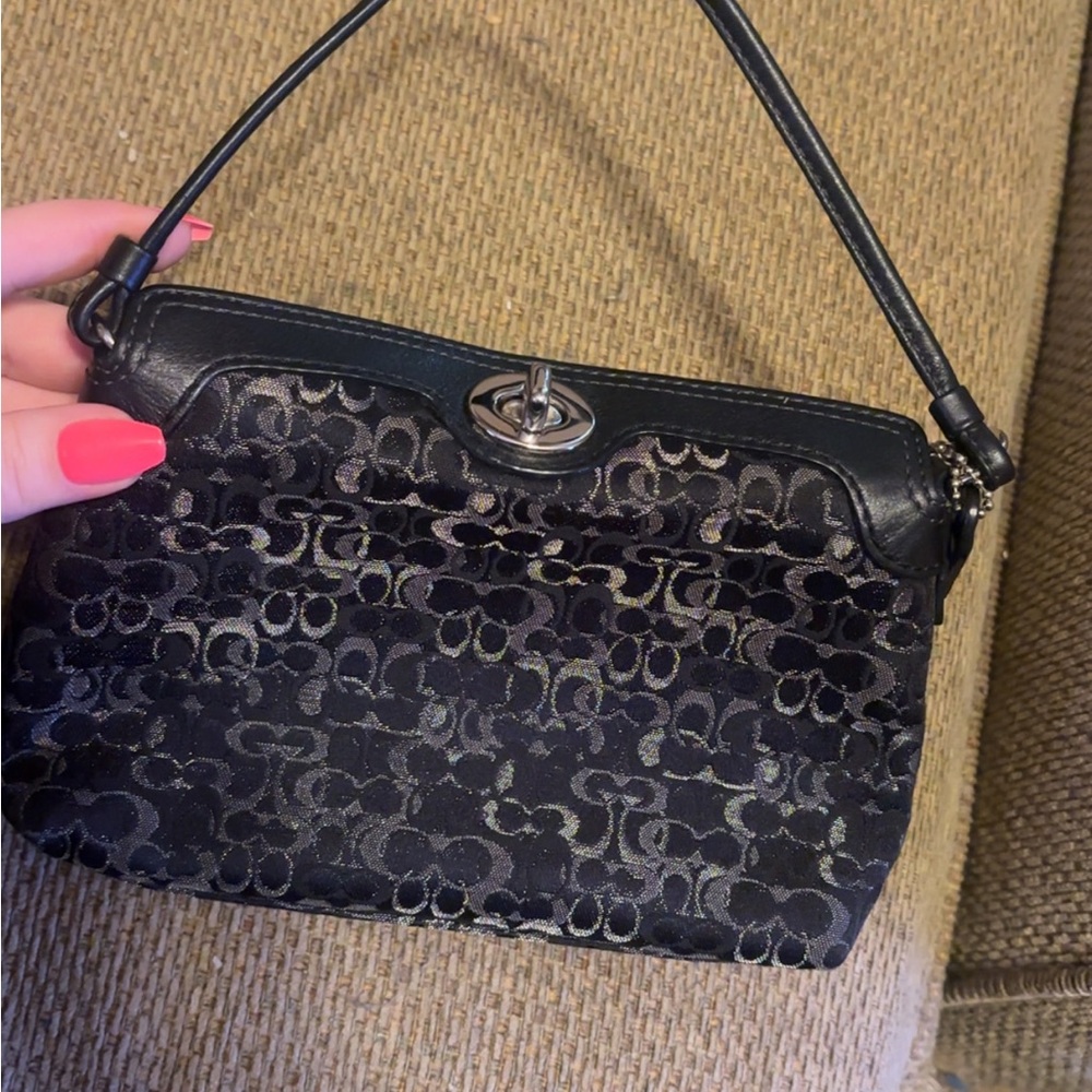 Coach Black Signature Jacquard Turnlock Wristlet/ clutch